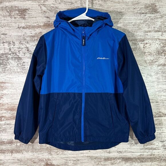 Youth Boys Eddie Bauer hooded full zip jacket blue color block size medium 10/12 - Picture 1 of 10